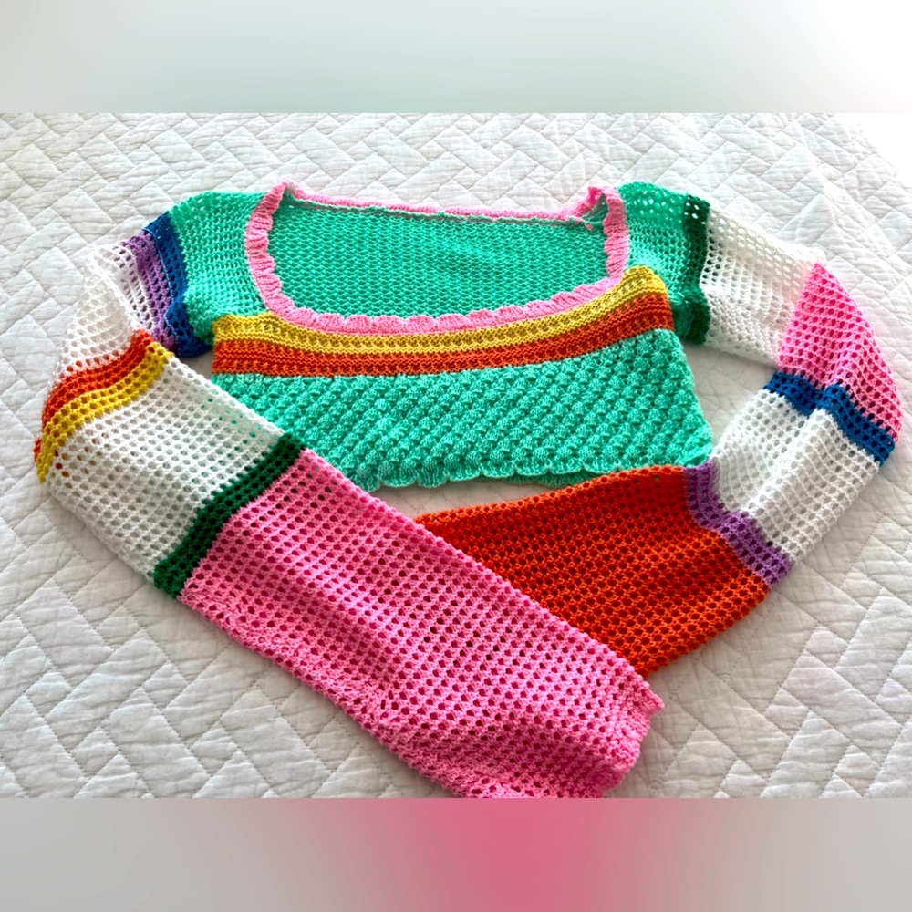 Crochet y2k colorful long sleeve crop top BRAND NEW medium - Picture 6 of 6